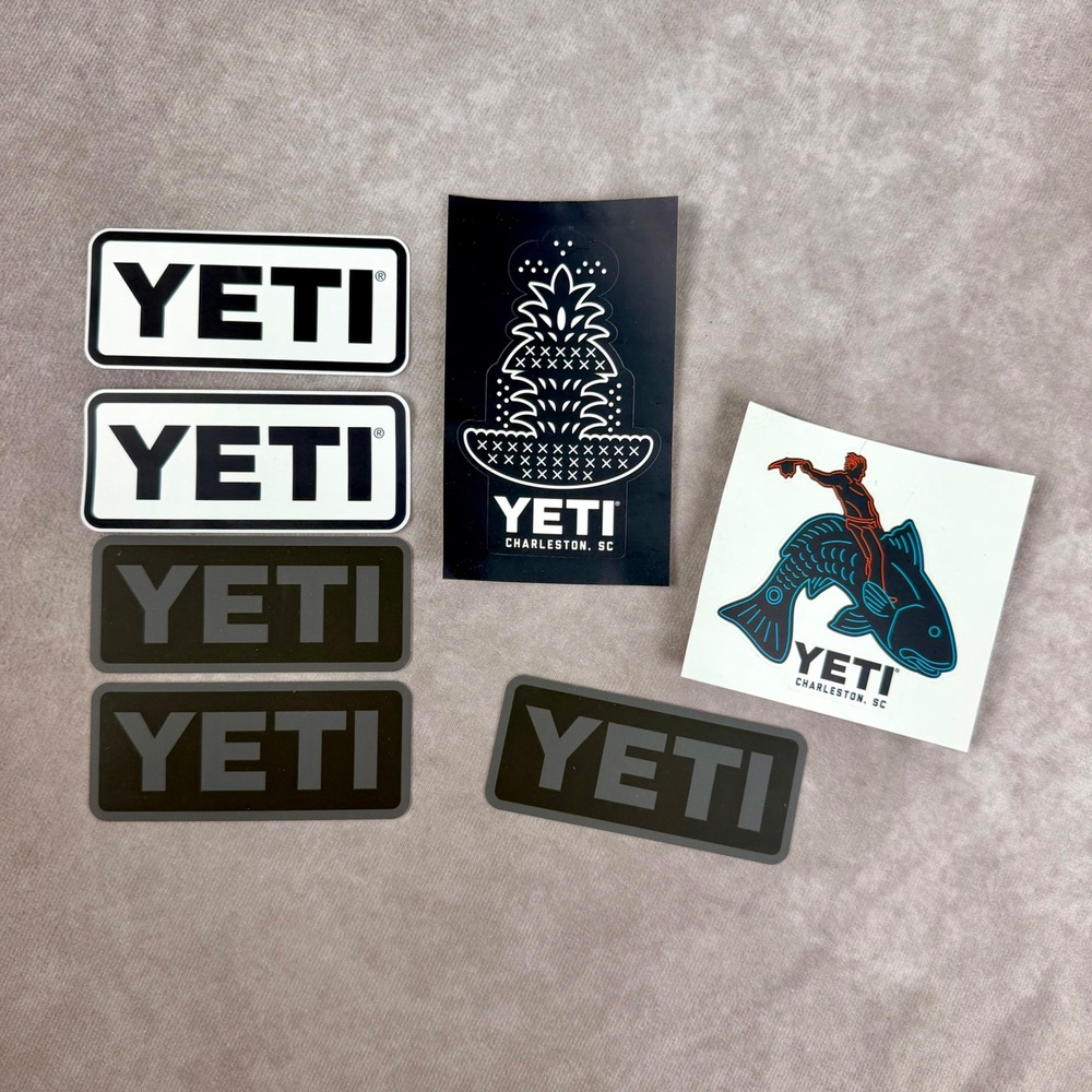 YETI Sticker Lot of 7 Charleston SC Pineapple Fish Logo Decals Black White
